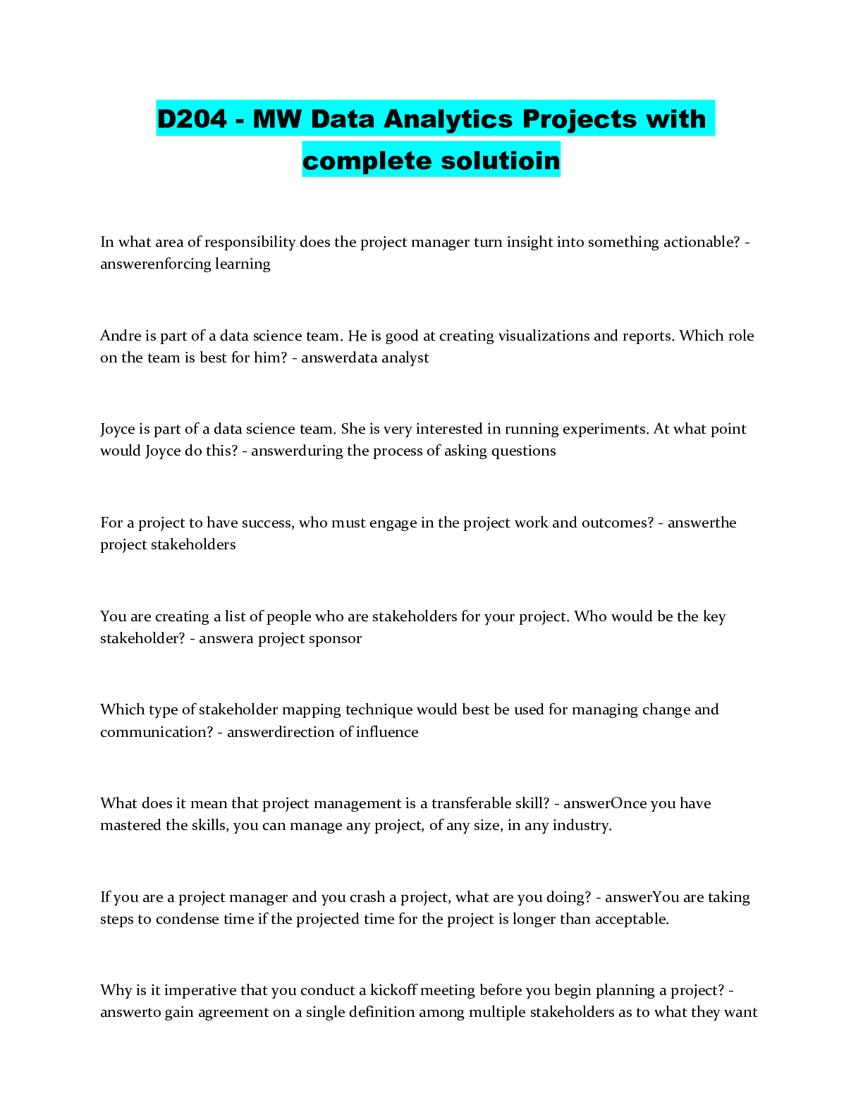 Preview image of D204 - MW Data Analytics Projects with complete solution document